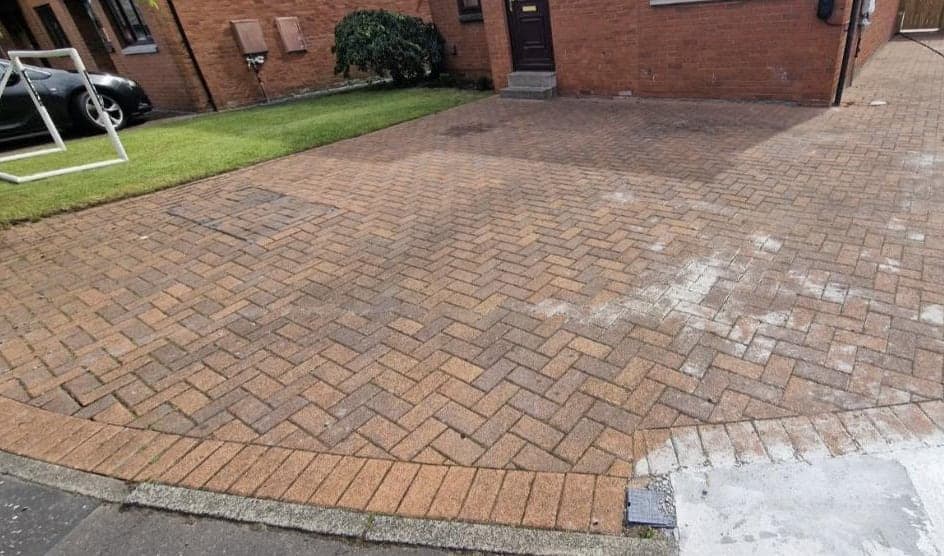 Herringbone driveway, before cleaning