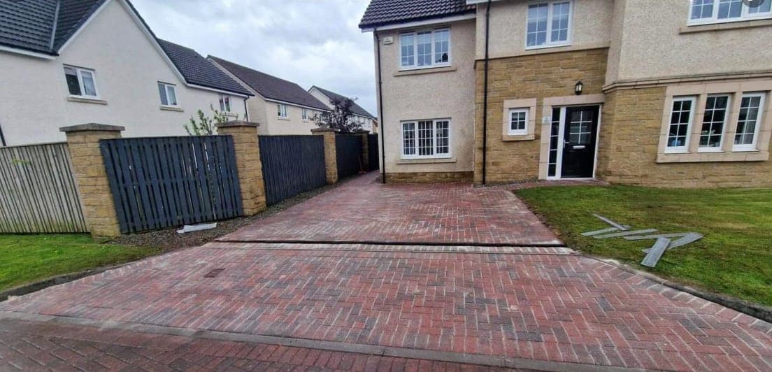 New build block paved driveway, before cleaning