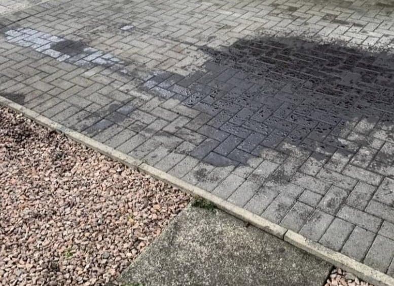 Staining in block paving, cleaned by Steam King
