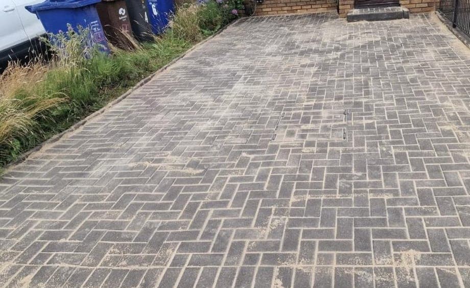 Weed growth through block paving, cleaned by Steam King