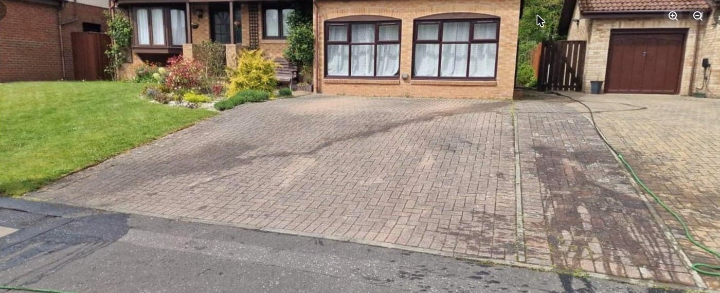 Bungalow driveway before cleaning, cleaned by Steam King